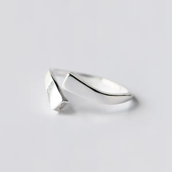 Squared Wave 925 sterling silver Comtemporary Designer Rhinestone Adjustable Ring NEW Korean Fashion Sterling silver
