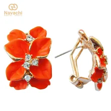Navachi оранжевые эмаль цветок листья GP горный хрусталь кристалл пряжка клип-стенд серьги SMT2007