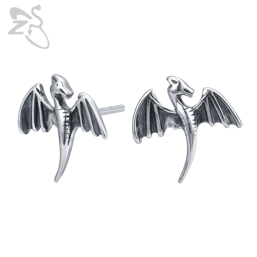 

ZS Dragon Shape Punk Rock Stud Earrings 2 Pcs Mens Stainless Steel Earring Studs 2019 Hot Sale Hip Hop Earring Accessories