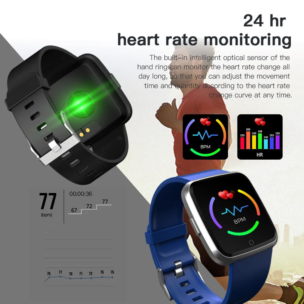 Bluetooth Smart Часы Heart Rate сообщение sync Vibrat шагомер 1,3 дюймов Большой Сенсорный экран для Android для iOS прогноз погоды