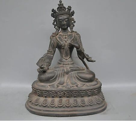 

10" China Tibet Green Tara Buddha Bronze Copper Statue decoration bronze factory outlets