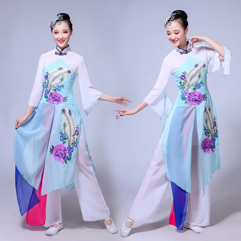 Chinese style Hanfu classical dance costume female fan dance umbrella dance Yangko clothing traditional Chinese dance costume