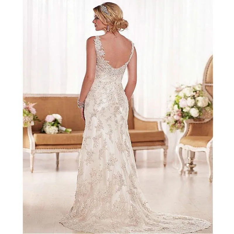 Платье русалки 2018 De Mariage Abiti Da Sposa свадебное платье Trouwjurk v-образный вырез оболочка молния Бисероплетение Кружева Мать невесты платья