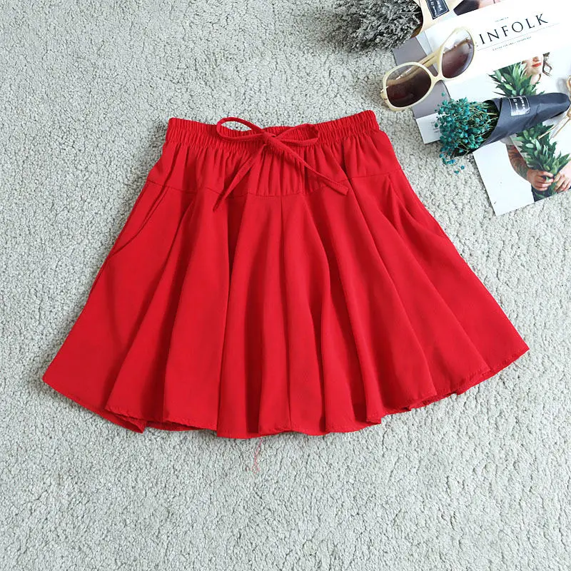 Летние шорты юбка женская летняя шифон, высокая талия плиссированная юбка шорты Femme Уличная Повседневная Мини женские шорты юбки Q1483 - Цвет: Red