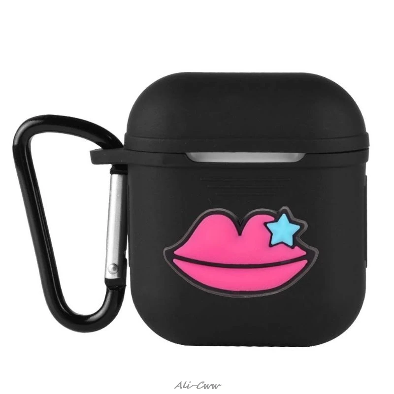

Cartoon Lips Star Soft Silicone Shockproof Cover With Carabiner For Apple AirPods Earphone Cute Protector Case