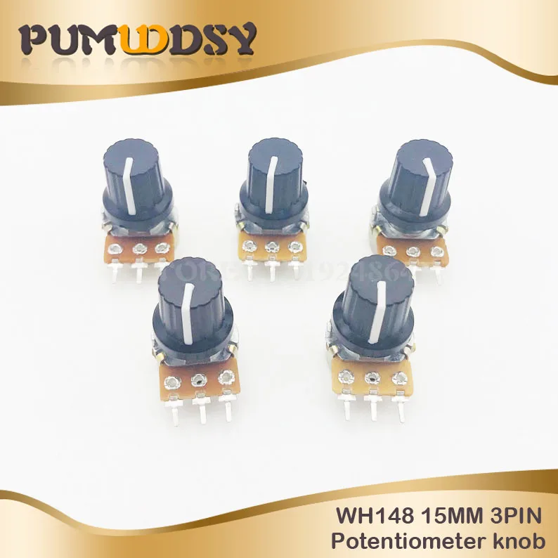 

2pcs WH148 B10K B20K B50K B100K 3pin 15mm 1K 2K 5K 10K 20K 50K 100K 250K 500K 1M 1pcs wh148 + 1pcs AD2 knob Potentiometer knob