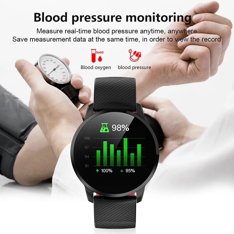 LIGE Sport Smart Bracelet Men Smart Wristwatch Blood Pressure Heart Rate Monitor Fitness Tracker IP67 Waterproof Pedometer Watch