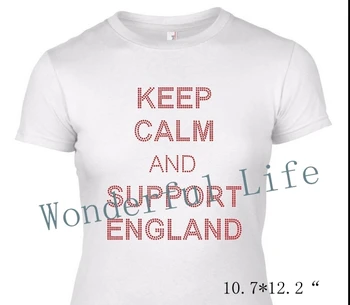 

YX Factory Hot Fix Rhinestone Design Transfers Design Motif Iron on keep calm and support england red