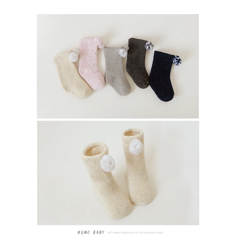 1 Pair Baby Socks For Unisex Cute Cartoon Cotton Thickened Kids Fur Ball Socks Knee Girl Boy Baby Toddler Socks infant Soft Cotton socks 0-5 Y (4)