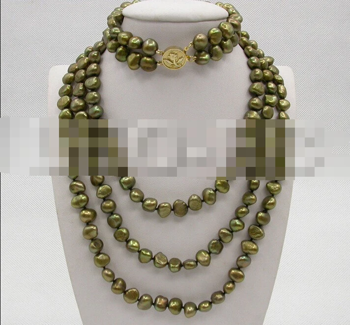 

Hot sell Noble- free shipping 12595 baroque aerugo pearls necklace 2row bracelet set (A0423)