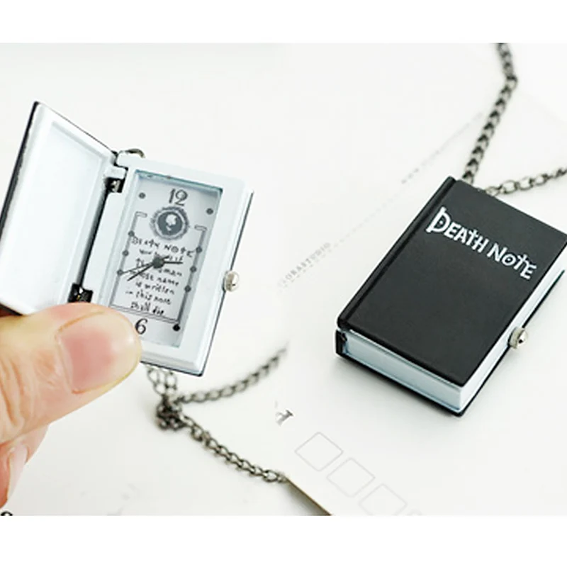 

Unique Individuality Death Note Book Clock Fashion Necklace Chain Pocket Watch Women Mens Vintage Style Bronze Quartz Watches