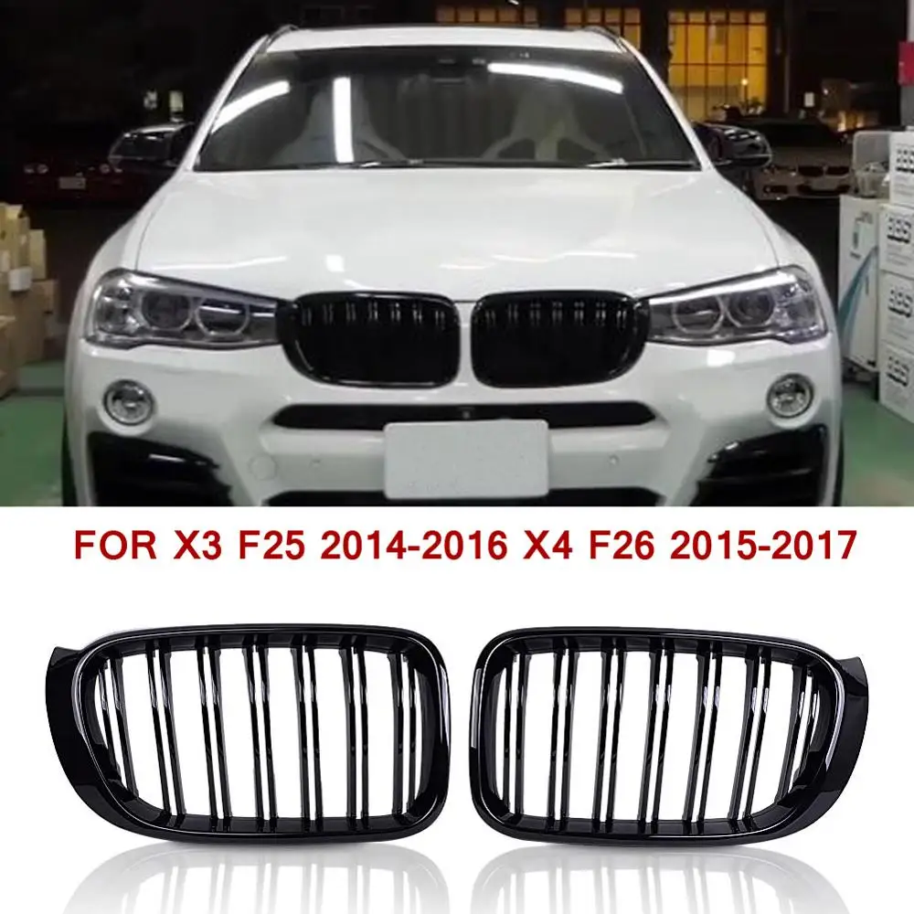 

for BMW F25 Grille Dual Line Front Replacement Kidney Grill Gloss Black for X3 F25 2014-2016 X4 F26 2014-2018