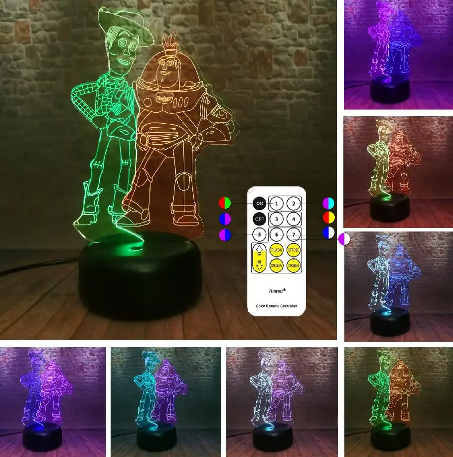 Controller 7 Color История игрушек Базз Лайтер древесный Ночной светильник с героями мультфильмов, светодиодный дропшиппинг, декоративная лампа для детей, рождественский подарок, домашний декор для спальни - Испускаемый цвет: Controller 7 Color