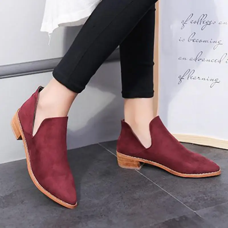 

2018 Fashion women Martin Boots Flock Sping Autumn Casual Women Shoes Winter Ankle Boots Vintage middle High Heels 3.5cm