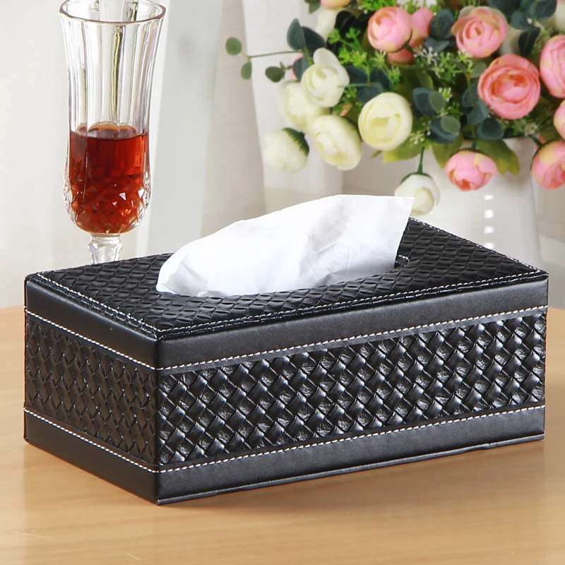 Rectangle tissue cover box wood+PU leather tissues box black color
