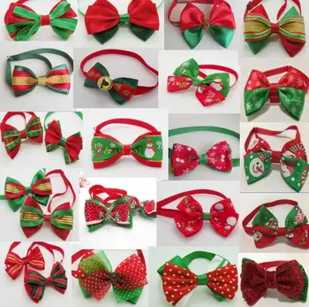 

100 Pcs/Lot Big Sale High fashion Handmade Christmas Dog Bow Tie Dogs Festival Tie Pet Accessories Wholesale Mix Style C02
