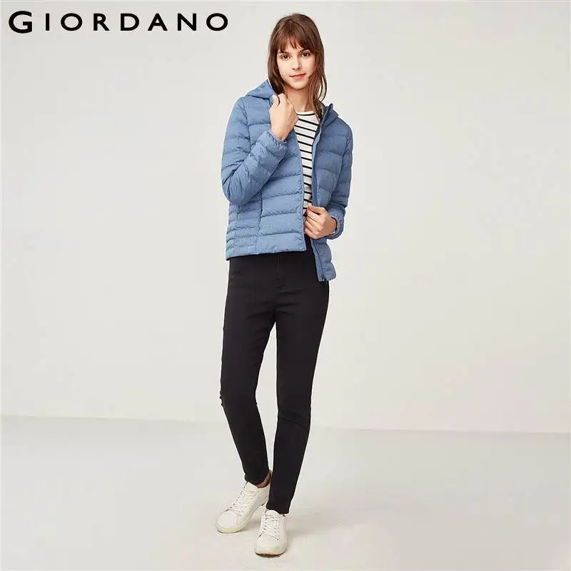 Giordano женский тонкий пуховик с капюшоном из натурального гусиного пуха данная