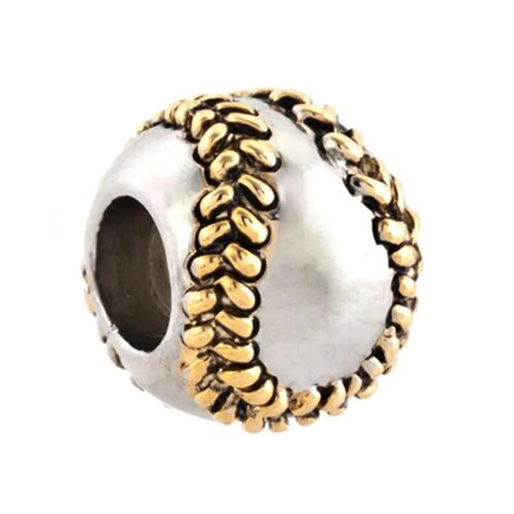

Free shipping Bicolor Baseball I Love Sports Charms fit Pandora bracelet