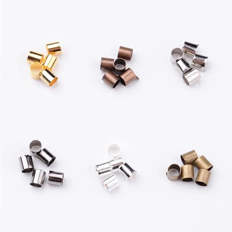 

200pcs/lot Dia 2mm Metal Crimp End Beads Iron Tube Beads Bracelet Finding Gold Silver Color Stopper Beads for Diy Jewelry Making