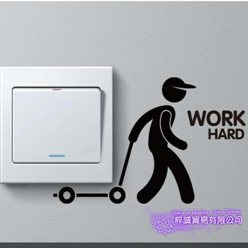 Dctal Little Man Work Hard Pull Switch Panel Sticker Decal Posters Vinyl Wall Decals Parede Decor Mural