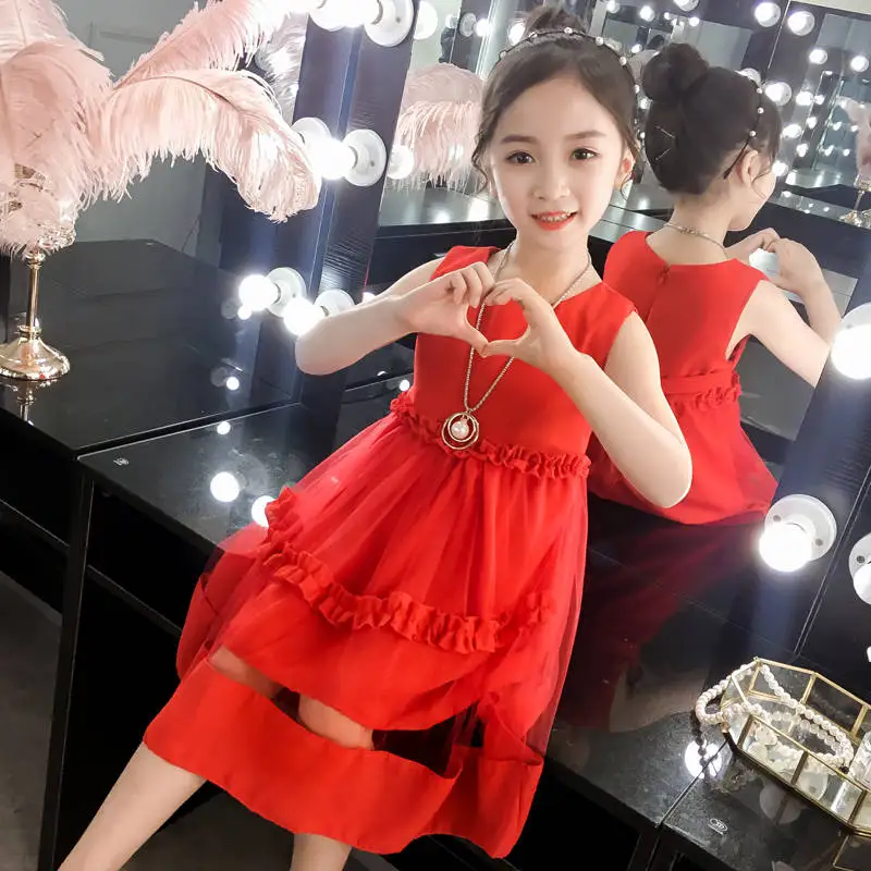 Детская одежда платье для девочек Новинка года, детское летнее платье в Корейском стиле для девочек платье принцессы для девочек - Цвет: Красный