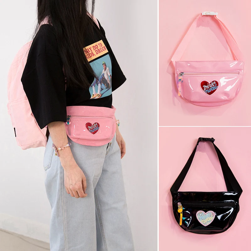 المرأة مشرق جلدية الكتف Crossbody الخصر حقيبة Bananka الإناث مفيد حزمة مراوح القلب نمط الخصر حزمة التطريز Chestbag