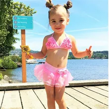 ITFABS/ детский розовый комплект бикини с цветами для маленьких девочек, купальный костюм, купальный костюм, одежда для плавания, пляжная одежда