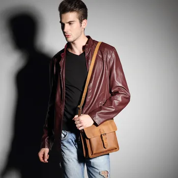 

OCARDIAN Handbag Men Retro Crazy Horse Small Shoulder Bag Light Brown Bag First High Quality Leather Messenger Bag Mujer a23