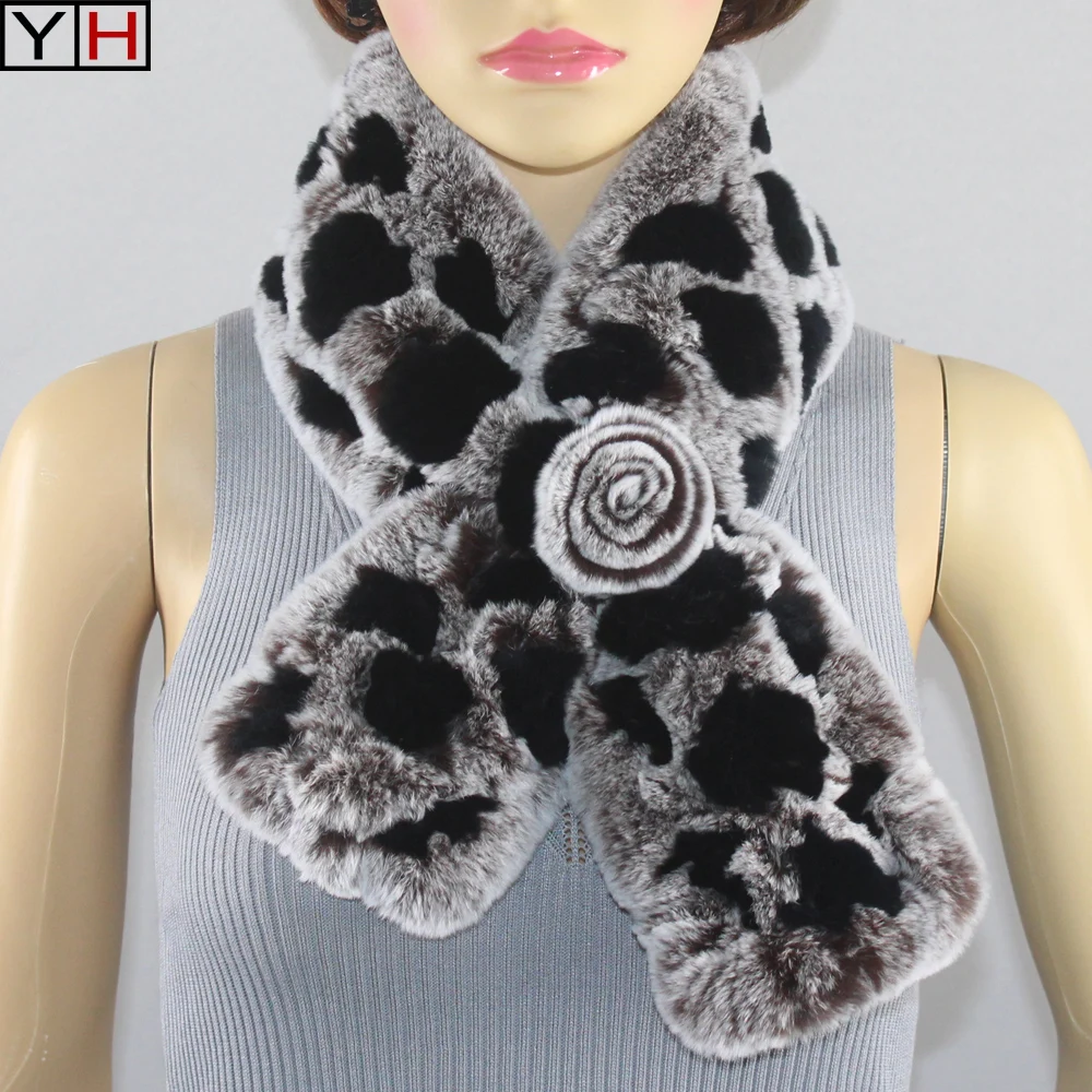 

Winter Women Real Rex Rabbit Fur Scarf Lady knitting Warmer Scarves Fashion Fur Scarf Girl Christmas Gift