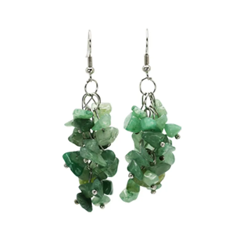 

Fashion Long Dangle Earrings Handmade Green Aventurine Stone 6cm Pendientes Brincos Ethnic Jewelry Big Earings For Girl