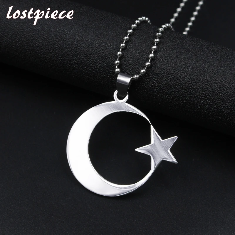 Lostpiece New Stainless Steel Crescent Star Moon Necklace Women Men