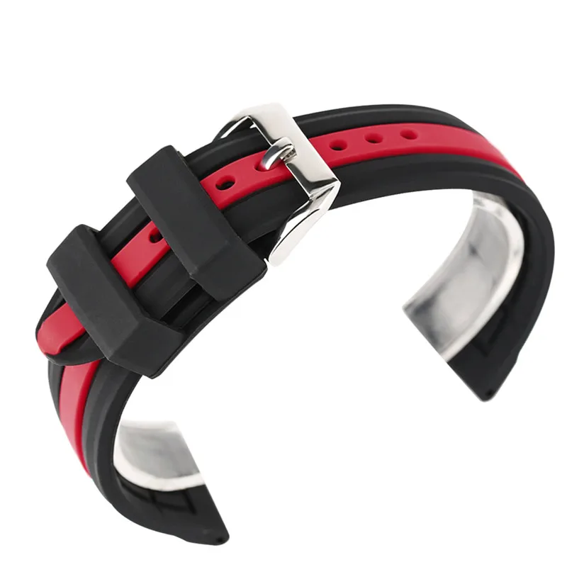 Watch Band 20mm 22mm 24mm Double Color Red Green Blue Silicone Stylish Sport Strap for Wristwatches Pin Buckle  + Spring Bars