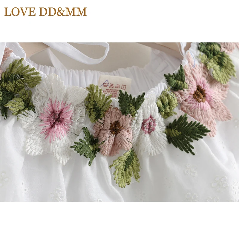Одежда для девочек с надписью «LOVE DD& MM»; Новинка года; сезон весна-лето; белые рубашки без бретелек с длинными рукавами и цветочной вышивкой для девочек