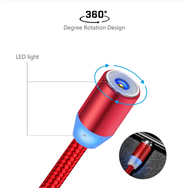 Магнитный зарядный USB кабель NISI 1 м 5 в/2 а со светодиодной подсветкой для iPhone Samsung