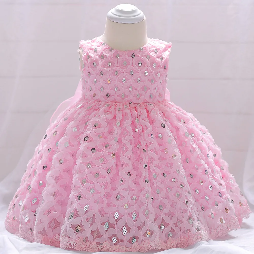 Sequins Lace Girl Clothes Newborn Infant Baby Dress Kids Party Wear