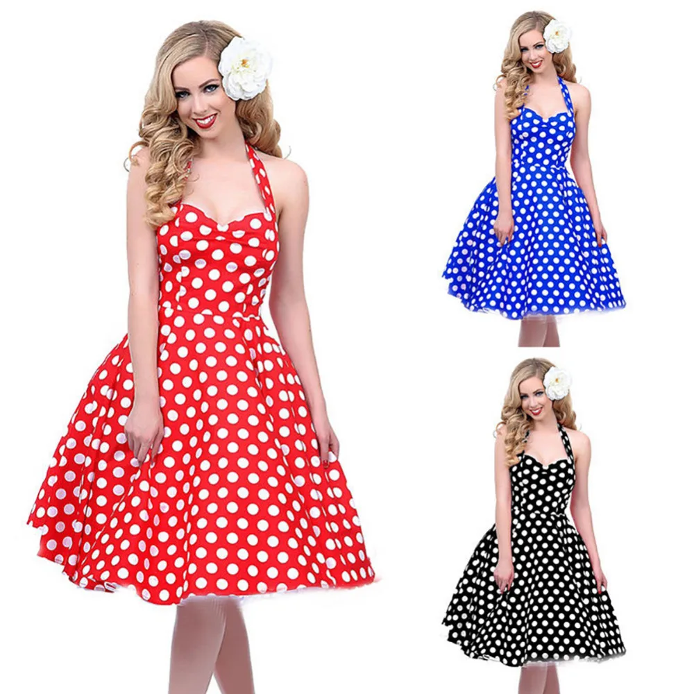 Vintage Hepburn Style Retro Dress 1950s 60s Housewife Pinup Rockabilly Polka Dot Swing Ball