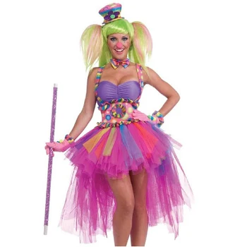 

Classic Carnival Costumes Candy Color Adult Female Circus Clown Costume Naughty Harlequin Uniform Fancy Dress Cosplay for women