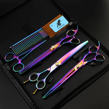 

8 INCH Rainbow Professional Pet scissors sets,JP440C,62HRC,Straight & Thinning & Curved scissors sets ,3PCS/package