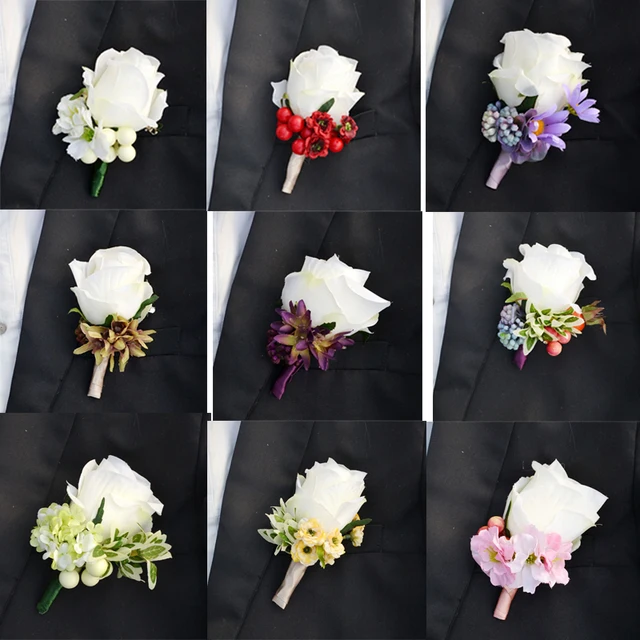 Novio Boutonniere seda Artificial Rosa flor mejor hombre traje