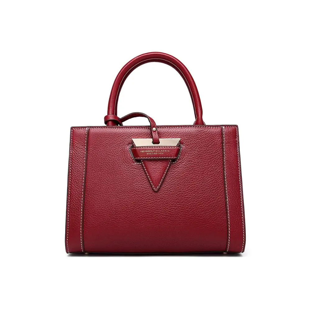 NEVEROUT высококачественные сумки из натуральной кожи для женщин, однотонные сумки-тоут, дамская модная сумка, сумки-тоуты, стиль платья, сумка на плечо - Цвет: wine red