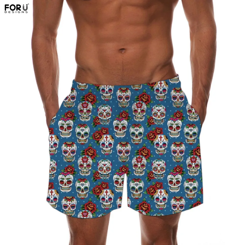 FORUDESIGNS Sugar Skull с розовым принтом Мужские повседневные шорты с подкладкой быстросохнущие дышащии эластичные для талии спортивные штаны мужские пляжные шорты