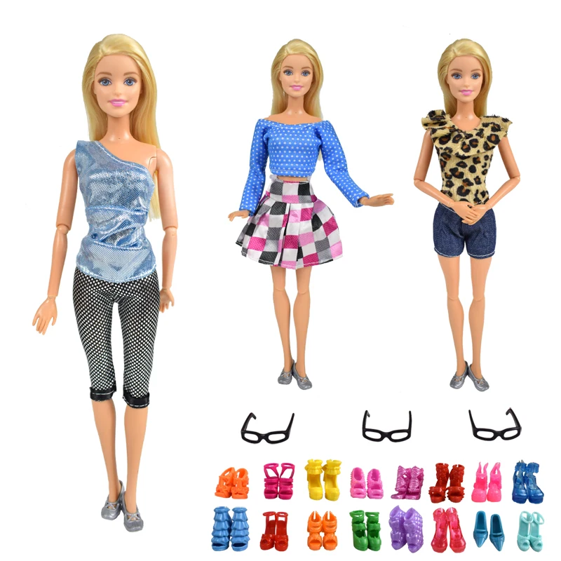 9 Item/Set Doll Accessories=3 Pcs Clothes Dress+ 3 Glasses + Random Pairs Shoes for Accessories Girl Toys Gift | Игрушки и хобби