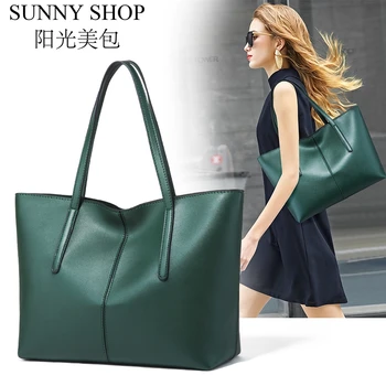 

SUNNY SHOP Women Leather Handbags Large Women Tote Bag Soft leather Ladies Luxury Shoulder Bags Work Multiple Compartment