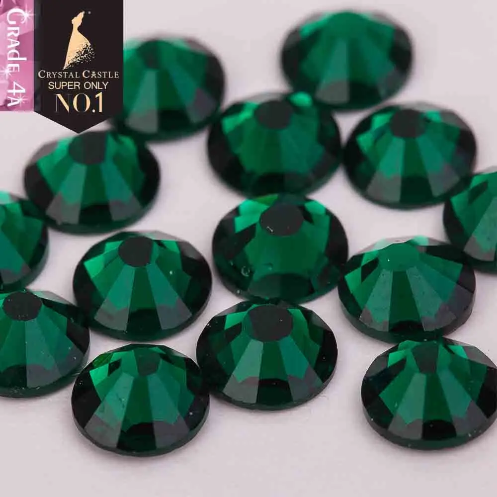 

Crystal Castle 4A glass flatback rhinestone emerald non hot fix crystal none glue no hotfix strass rhinestones for nail art