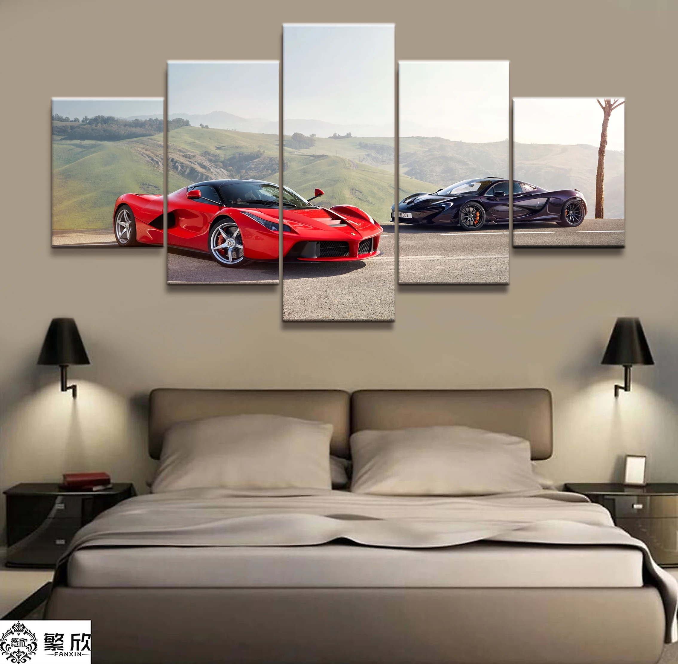 

5 Pieces P1 and Laferrari Car Poster Modern Wall Art Decorative Modular Framework Picture Canvas HD Printed One Set Painting