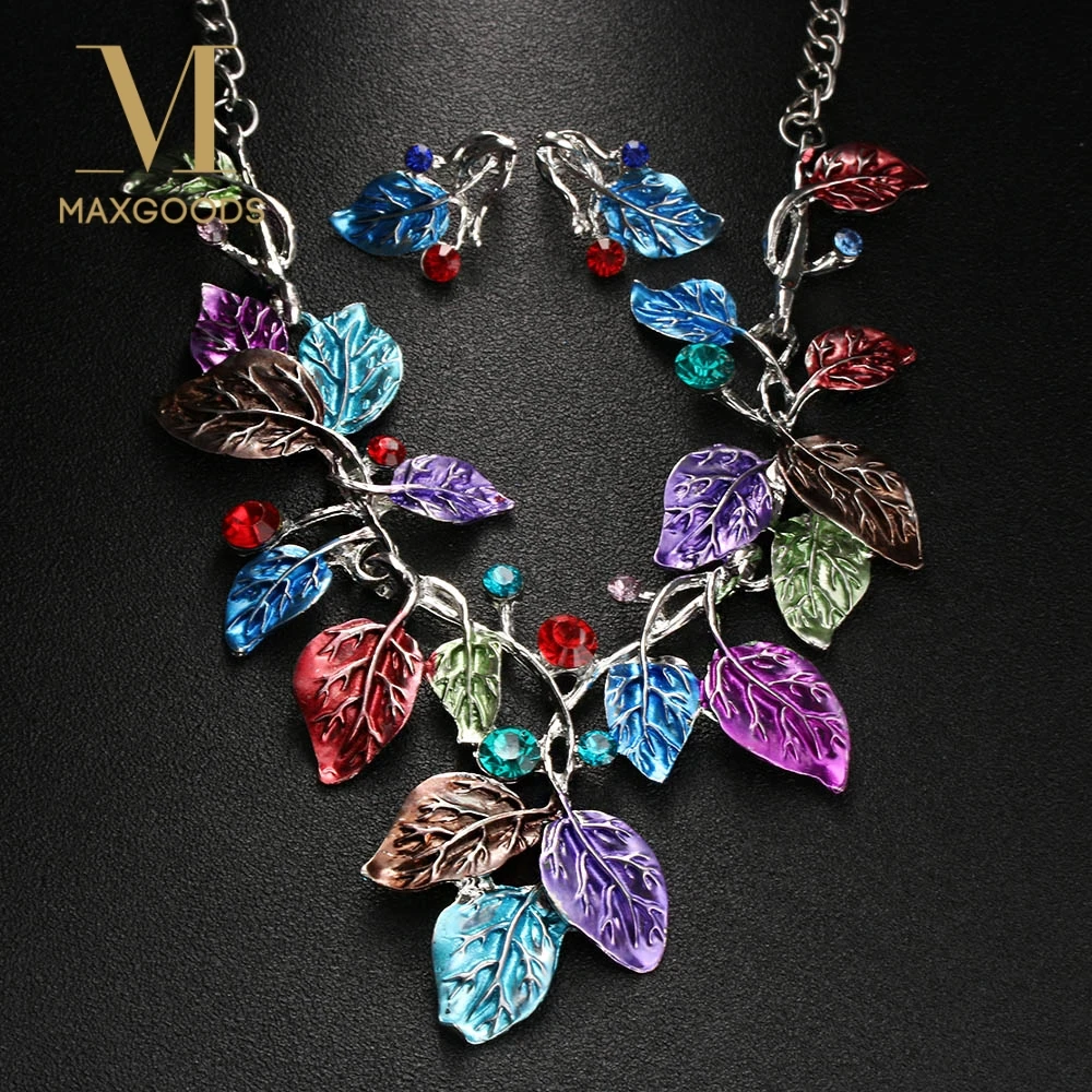 

Fashion Owl Eagle Pendant Necklace Earring Vintage Leaf RhinestonePendant Necklace Earrings Set for Charm Women Wedding Jewelry