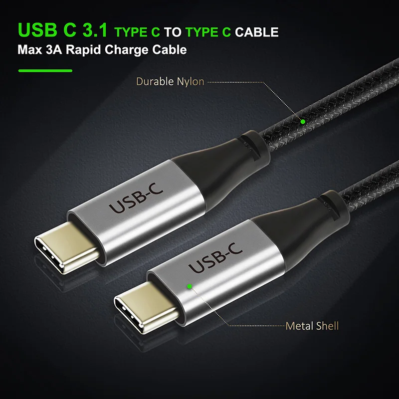 CABLETIME USB 3.1 Type C cable Gen2 10Gbps PD 60W USB C M to USB CM 5V3A Quick Sync & charge Cable for Macbook USBC 4K/60HZ C023