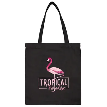 

Shopping Bag Women Men Harajuku Flamingo Print Handbag Canvas Tote bags Reusable Cotton grocery Bags One Shoulder Bag
