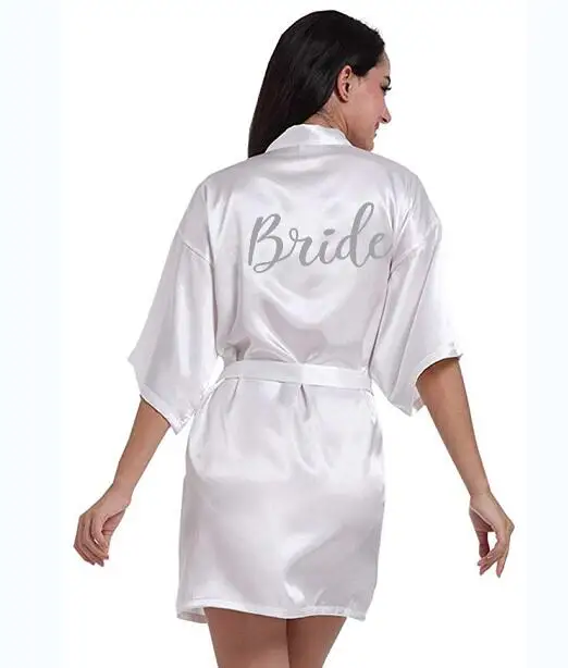 

PDTY 01 Silver Writing Bridal Wedding Robes Bride Bridesmaid Maid of Honor Women Party Robe Custom Name and Date Get Ready Robes