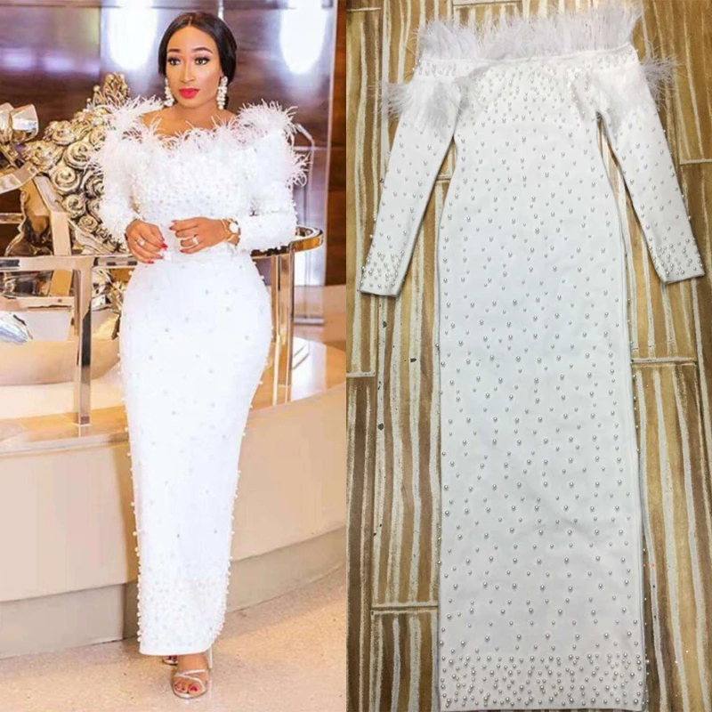 Новая мода белый элегантный Iff плеча бинты с Мех животных дизайн Свадебная вечеринка наряд одежда